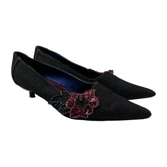 Y2k kitten heels Steve Madden point toe beaded sz 6 - Picture 1 of 7